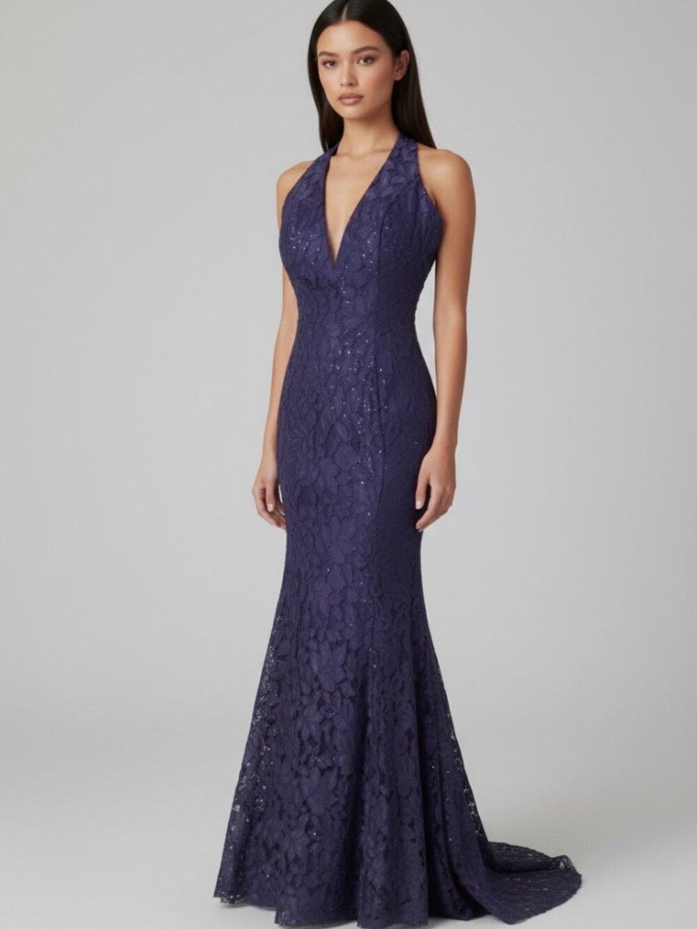 iNtrigue by Blush Navy Lace Mermaid Gown Size 2 Halter Prom Formal Dress NWT